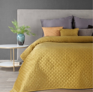 Eurofirany Tagesdecke Gesteppte Decke Velours Karomuster Weicher Überwurf, Eleganter Bettüberwurf Doppelbett