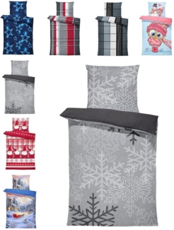 One Home Bettwäsche Winter Thermofleece, Fleece, 4 teilig, Kristalle und Schneeflocken, kuschelig flauschig warm weich Modern