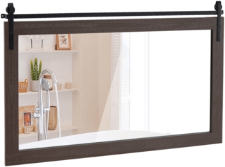 Rechteckiger Spiegel mit Holzrahmen Unbrechbarer Wandspiegel Rustikaler Hängespiegel Dunkelbraun