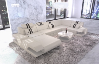 Sofa Dreams Wohnlandschaft Venedig U Form Leder, Couch, mit LED, wahlweise mit Bettfunktion als Schlafsofa, Designersofa