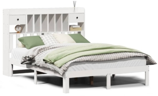 vidaXL Massivholzbett mit Regal ohne Matratze Weiß 160x200 cm Kiefer 3322606