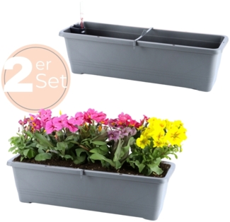 2x Blumenkasten mit Wasserspeicher Blumenkasten Fensterbank Pflanzkasten Outdoor Wasserstandsanzeiger Gießschacht Bewässerungsband 60 cm Anthrazit