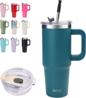 SUNTQ 30oz Tumbler mit Griff, Isolierte Wasserflasche Stroh Deckel, Edelstahl