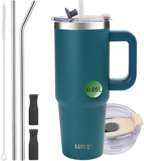 SUNTQ 30oz Tumbler mit Griff, Isolierte Wasserflasche Stroh Deckel, Edelstahl