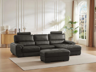 Vente-unique - Ecksofa Leder & Sitzhocker - Ecke Rechts - Schwarz - METROPOLITAN II