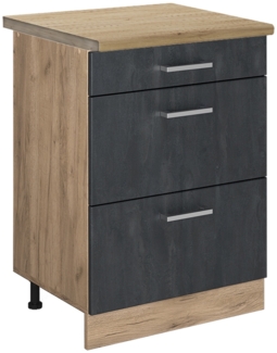 Küchenunterschrank R-Line Schwarz Beton 60 cm AP Eiche Vicco