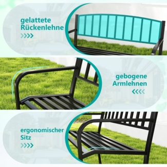 Gartenbank Metall wetterfeste Sitzbank für 2 Personen Eisenbank für Garten 127 x 59 x 85,5 cm Schwarz