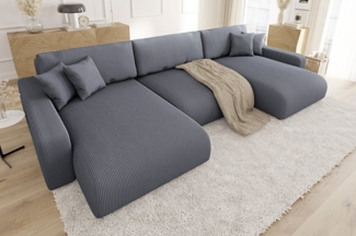 S-Style Möbel Wohnlandschaft Emma mit Schlaffunktion und Bettkasten in Cord-Stoff