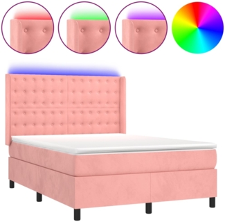 vidaXL Boxspringbett mit Matratze & LED Rosa 140x190 cm Samt 3139804