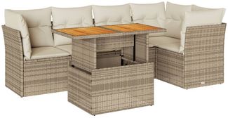 vidaXL 6-tlg. Garten-Sofagarnitur mit Kissen Beige Poly Rattan 3326928