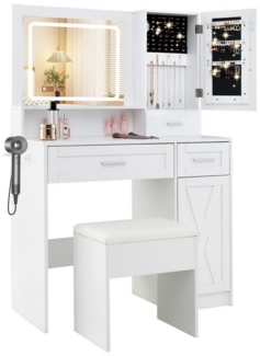 COSTWAY Schminktisch (1-St), mit LED, Ladestation, Schubladen, Schmuckschrank, Hocker