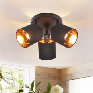 ZMH Deckenleuchte 3 Flammig Deckenstrahler Schwarz - Deckenlampe Vintage Deckenspot E14 Schwenkbar 350° MAX. 25W Stoffschrim Modern für Wohnzimmer Schlafzimmer Küche Flur (ohne Leuchtmittel)