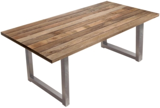 Tisch aus Mangoholz und Metall 240 x 77 x 100 cm antiksilbernes Gestell