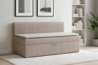 Deine Möbel 24 Boxspringbett MATEO Daybett Tagesbett Schlafsofa Couch Jugendsofa Stauraumbett (Vollwertiges 2-in-1 Möbelstück, in COrd-Stoff Cord-Bezug, 1-St, 90x200, 100x200 cm, Ecru, Beige, Hellgrau, Anthrazit, Schwarz), seitlich aufklappbarer Bettka...