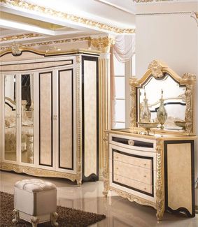 Casa Padrino Luxus Barock Kommode mit Spiegel und Hocker - Barock Schlafzimmer Möbel