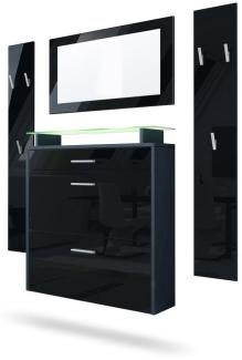 Vladon Garderobe Malea, Garderobenset bestehend aus 1 Hängeschuhschrank, 1 Wandspiegel und 2 Garderobenpaneele, Anthrazit matt/Schwarz Hochglanz, inkl. LED-Beleuchtung RGB