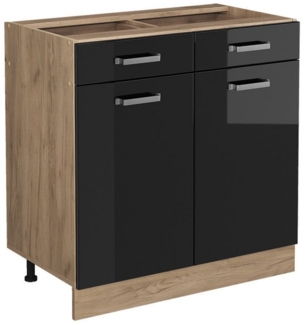 Vicco Unterschrank R-Line, Schwarz Hochglanz/Goldkraft Eiche, 80 cm ohne Arbeitsplatte