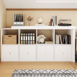 Merax Schreibtisch 360° drehbarer L-förmiger Bürotisch Arbeitstisch (1-St, Schreibtisch 120×48×78 cm/Sideboard 140×35×74 cm), Eckschreibtisch mit Sideboard, 8 Fächer, 4 Schubladen & Kippsicherung