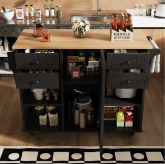 MODFU Küchenwagen Multifunktionale Kücheninsel,Küchewagen herausnehmbaren Trennwänden, (Moderne Kücheninsel mit 360° drehbaren Rädern, Multifunktionalem Stauraum, Herausnehmbaren Trennwänden & Praktischen Seitenträgern, 127 x 46 x 91.5 cm)