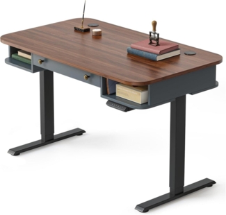 FEZIBO Elektrischer Stehschreibtisch Mid-Century Modern Walnuss Blau 120x60 cm