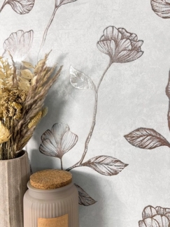 Newroom Vliestapete, Grau Tapete Floral Blumen - Blumentapete Rosentapete Bronze Kupfer Romantisch 3D Optik Blätter Pflanzen für Schlafzimmer Wohnzimmer Küche