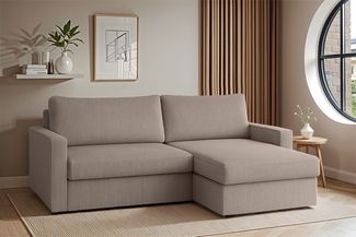 Ecksofa Sofa mit Schlaffunktion BENDIK Stoff Poso Beige Ottomane Rechts