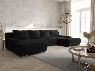 Wohnlandschaft Sofa mit Schlaffunktion VOGAR Stoff Poso Schwarz