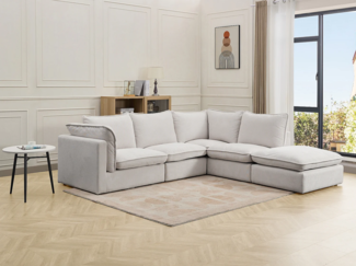 Vente-unique - Ecksofa - Ecke rechts - Strukturstoff - Beige - BRUMADO