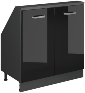 Küchenschrank für Dachschrägen R-Line Schwarz Hochglanz 80 cm mit 2 Türen Vicco