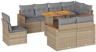 vidaXL 9-tlg. Garten-Sofagarnitur mit Kissen Beige Poly Rattan Akazie 3327503