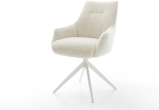 Drehstuhl Alja-Flex mit Armlehnen Teddystoff Beige Kreuzgestell breit Weiß 360° drehbar Wippfunktion Taschenfederkern