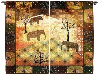 Abakuhaus Gardine Schlafzimmer Kräuselband Vorhang mit Schlaufen und Haken, Afrikanisch Grunge Elefanten Roses