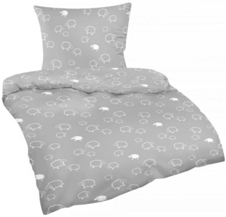 Heubergshop Bettwäsche, Renforcé, 2 teilig, 135x200cm + 80x80cm Schafe Grau Weiß 100% Baumwolle (99/7-Renforce)