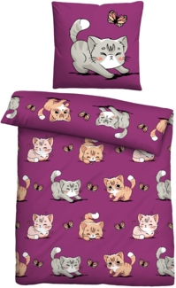 Traumhaft schlafen - Castell - Markenbettwäsche Mikrofaser Bettwäsche 0560246 KATZE, rost, 1x 135x200 cm + 1x 80x80 cm