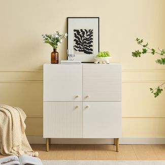 Sideboard, MDF mit Stahlbeinen & Zinklegierung-Griffen, 80x36x90 cm, Weiß