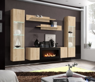 ASM-Moebel Wohnwand Wohnwand FLY M3 HJ mit Push-Click System mit Bio Ethanol Kamin und Led, Mit Bio-Ethanol Kamin, Led Beleuchtung und Push-Click System.