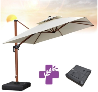 PURPLE LEAF Ampelschirm Außenbereich Holzoptik Sonnenschirm, Gartenschirm mit Schirmständer, LxB: 270,00x270,00 cm, für Garten,Terrasse, Pool
