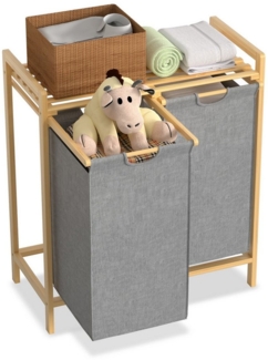 AUFUN Wäschekorb Wäschekorb 2 Fächer Bambus Wäschesortierer mit Ablage Wäschesammler, für Schlafzimmer Waschküche