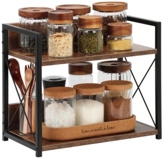 BlingBin Gewürzregal 2 Ebenen Regal Küche Arbeitsplatte, Küchenregal Klein, Küche Organizer, 1er Set 1-tlg, 360° drehbarer Küchenregal mit Erhöhtem Ränder Saugfüße