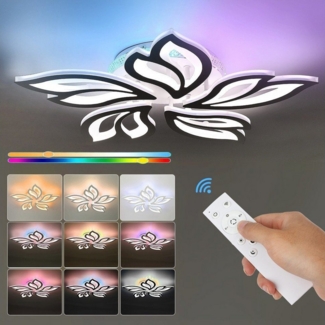 WILGOON LED Deckenleuchte Deckenlampe Dimmbar mit Fernbedienung, RGB Hintergrundbeleuchtung Lamp, LED fest integriert, Kaltweiß, Naturweiß, Warmweiß, RGB Hintergrundbeleuchtung Farbwechsel, 55/90W Moderne Blumenform Deckenlampe für Wohnzimmer Schlafzimmer