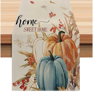 LAPAPRO Tischläufer Halloween Tischläufer Leinen mit Kürbis Druck, 1 Stück,33 x 183 cm