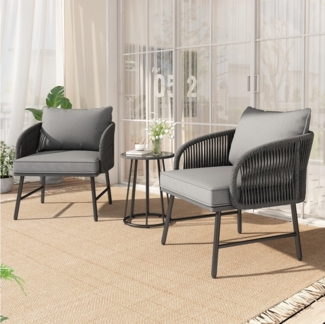 MODFU Gartenlounge-Set ergonomischem Stuhl und multifunktionalem Glastisch, (Freizeitsofa, Balkonset, Gartensofa, 3-tlg, 2 Sofas, 1 Tisch), Outdoor-Möbelset mit handgewebtem Geflecht aus verzinktem Stahl