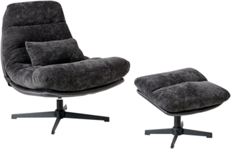 Drehsessel TOVIK mit Fußstütze Chenillegewebe Schwarz