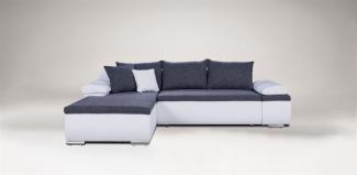 Ecksofa Camilla L-Form Kuntleder Weiß / Stoff Grau