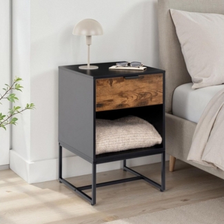 IDIMEX Nachtkommode MALAM, Nachtkommode mit Schublade und offenem Fach MDF Metall Braun/Schwarz