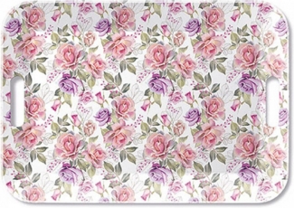 Ambiente Luxury Paper Products Dekotablett, Tablett 33x47cm Melamin mit Vintage Rosen Motiv Rosa / Weiß