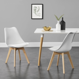 en.casa 2x Esszimmerstuhl 'Milano', weiß, Holzgestell, Designstuhl-Set