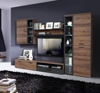 Wohnwand Anbauwand 4-teilig inkl. Beleuchtung schwarzeiche schlammeiche