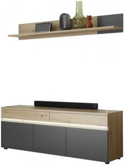 Lowboard LILLE TV Hifi Kommode mit Wandboard mit Beleuchtung Artisan Eiche / Anthrazit ca. 160/55/38 cm