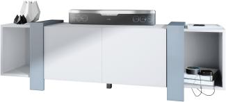 Vladon Lowboard Ida 149 x 45,5 x 34 cm TV-Board mit 4 Fächern und PTO-Türen, Korpus in Weiß matt, Blenden in Denim matt